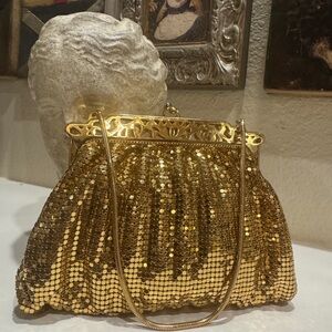 VTG 1940s Whiting & Davis Gold‎ Mesh Flapper Bag Purse | Brass Pierced Frame